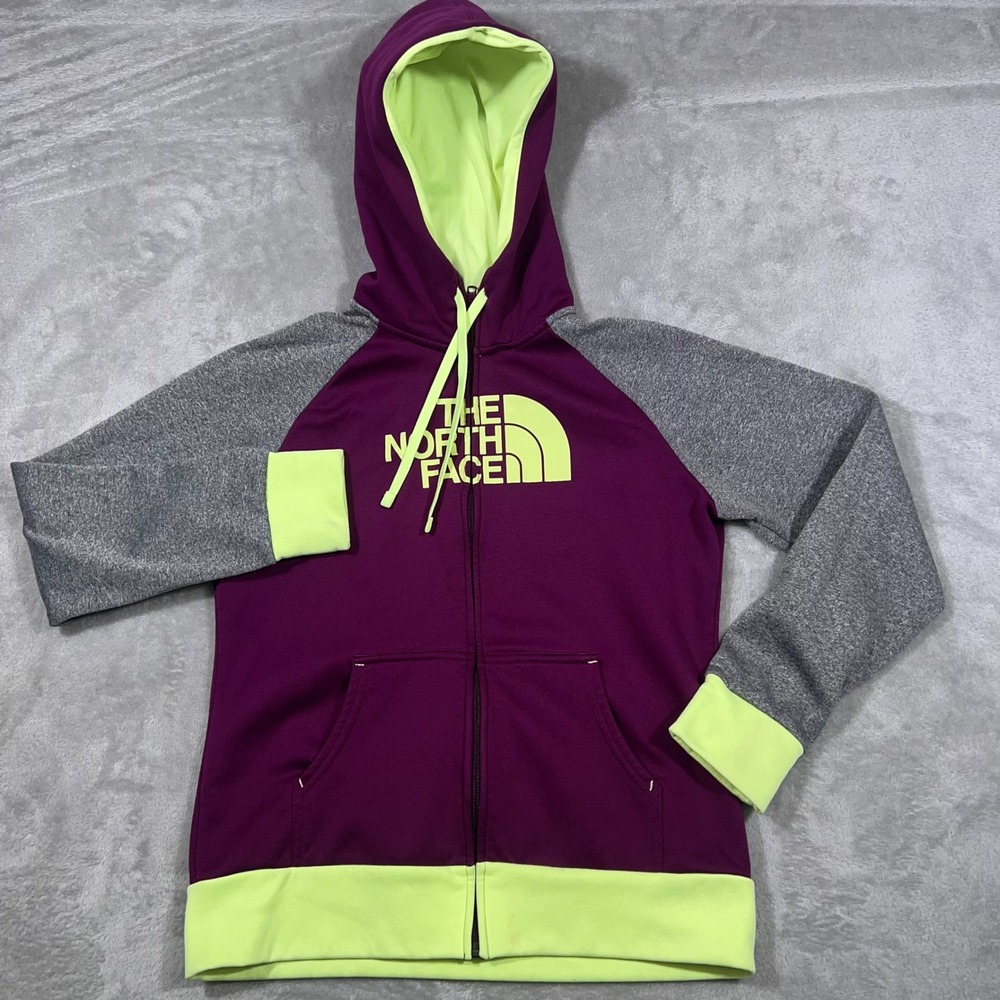 The North Face Womens Full Zip Hoodie Purple Grey Neon Yellow Size M